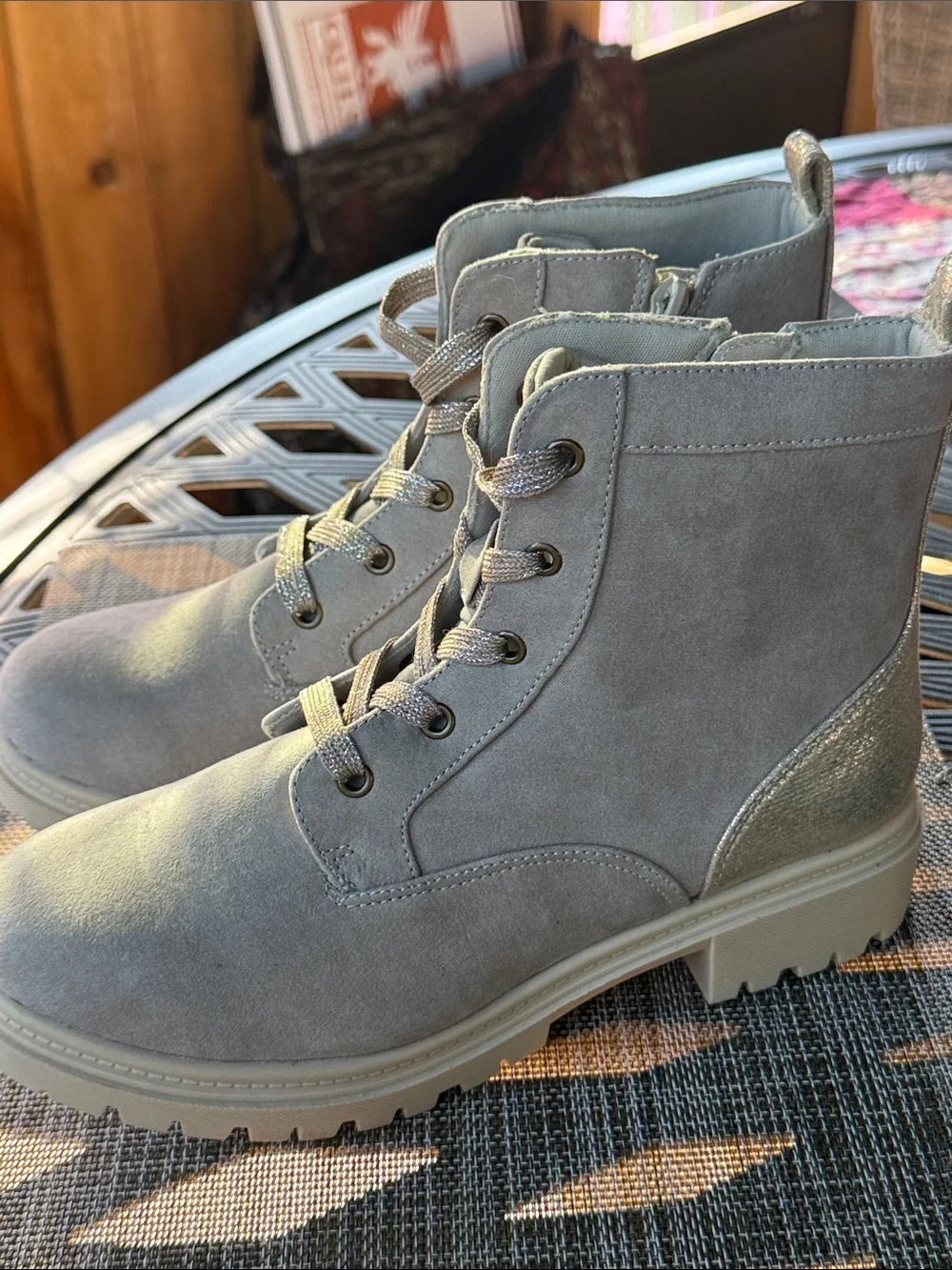 Joie Gray Kids Suede Lace-Up Ankle Boots